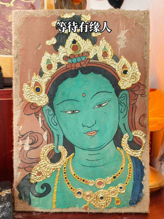 Ture Hand Painting Green Tara