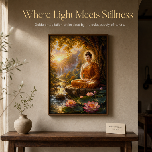 Buddha Meditation Art Print – Serene Nature Landscape Wall Art (50×70 cm)