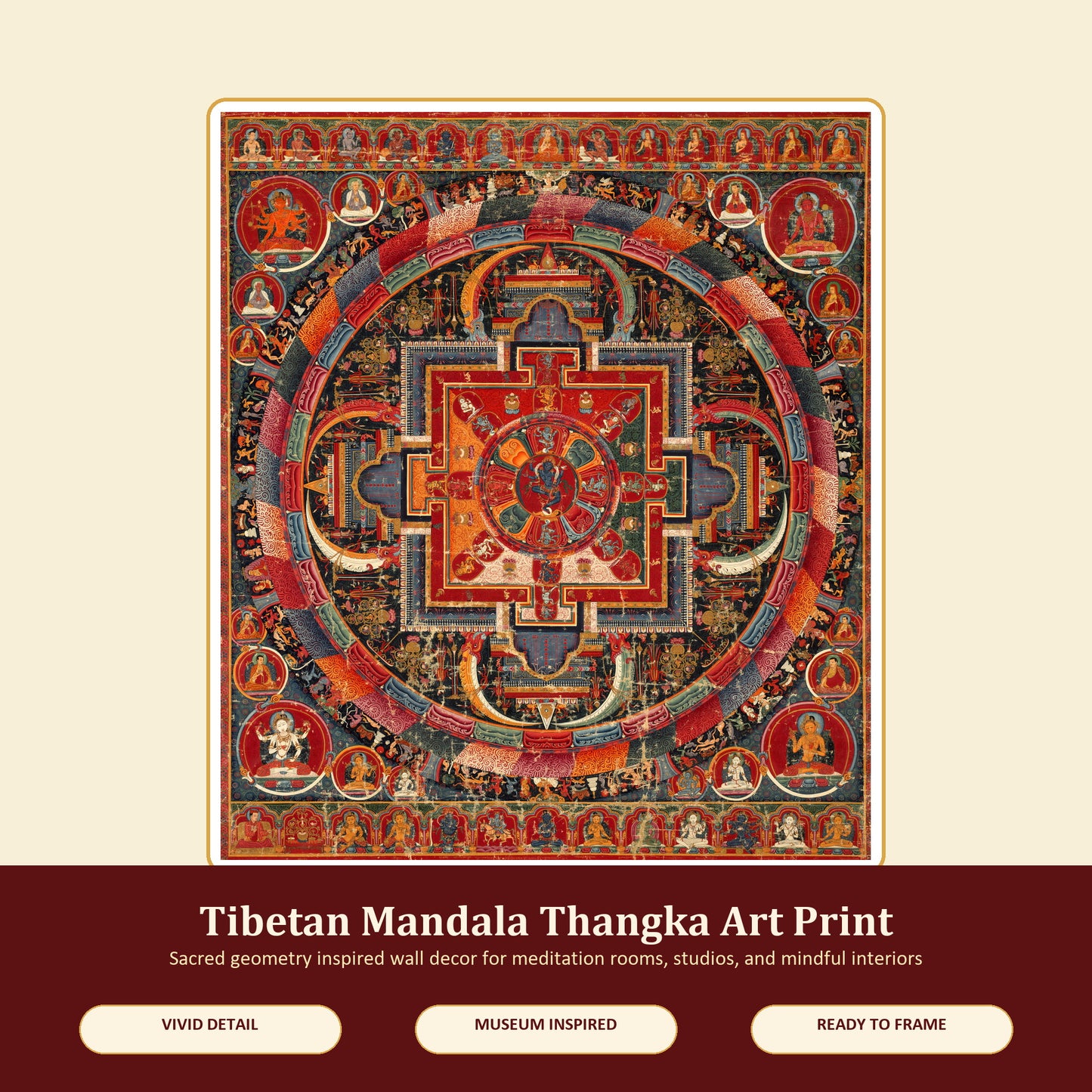Museum-Grade Tibetan Thangka: The Sacred Mandala of Enlightened Deities