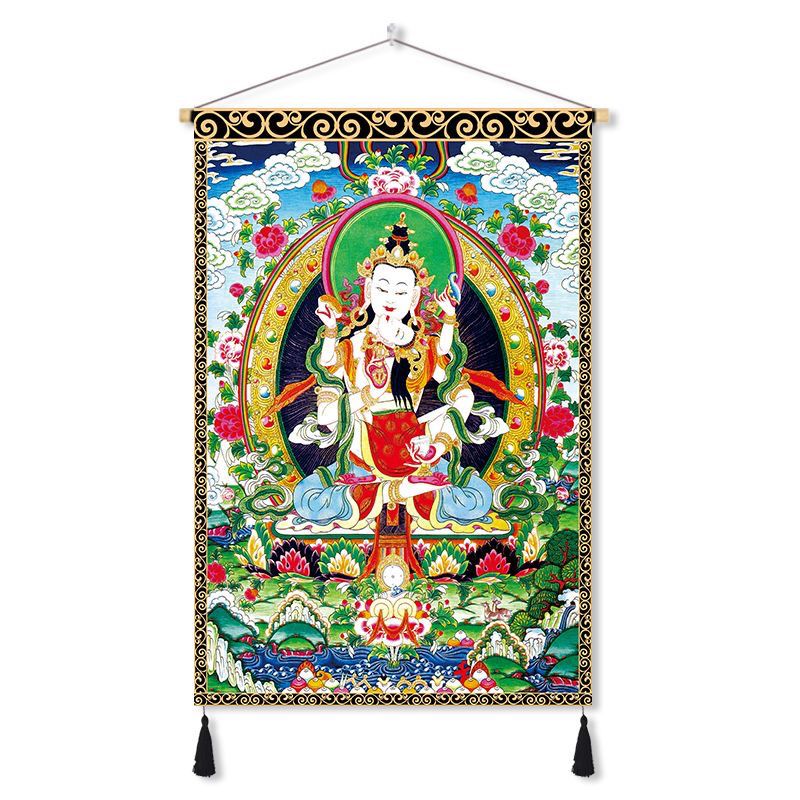 Tibetan thangka yellow god of wealth buddha statue fabric hanging painting decorative painting wall cloth entrance aisle hanging cloth background cloth customized
