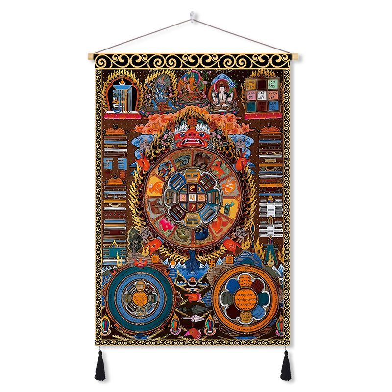 Tibetan thangka yellow god of wealth buddha statue fabric hanging painting decorative painting wall cloth entrance aisle hanging cloth background cloth customized