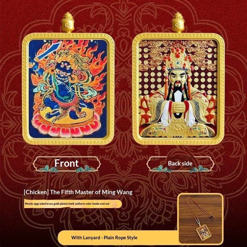 Five generals' zodiac guardian god double-sided three-dimensional relief hand-painted thangka pendant - attract wealth, suitable for both men and women's personal buddha