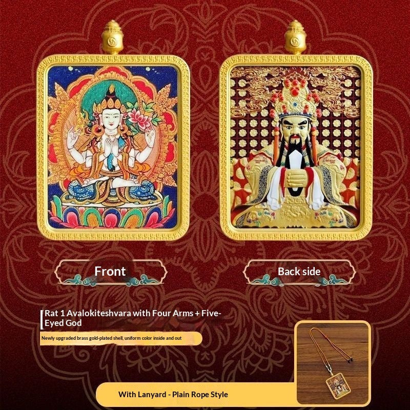 Five generals' zodiac guardian god double-sided three-dimensional relief hand-painted thangka pendant - attract wealth, suitable for both men and women's personal buddha