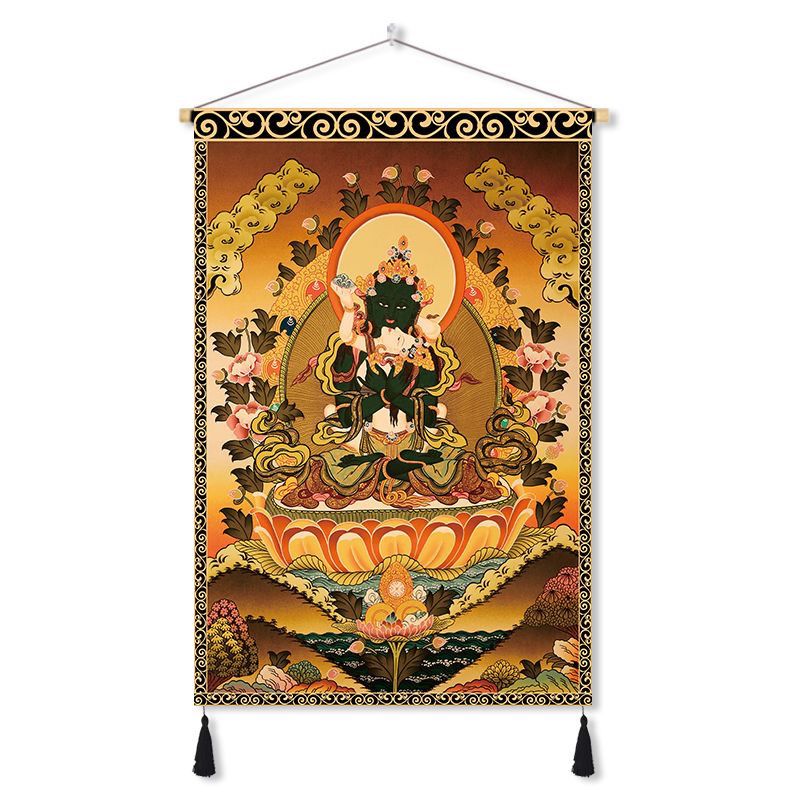 Tibetan thangka yellow god of wealth buddha statue fabric hanging painting decorative painting wall cloth entrance aisle hanging cloth background cloth customized