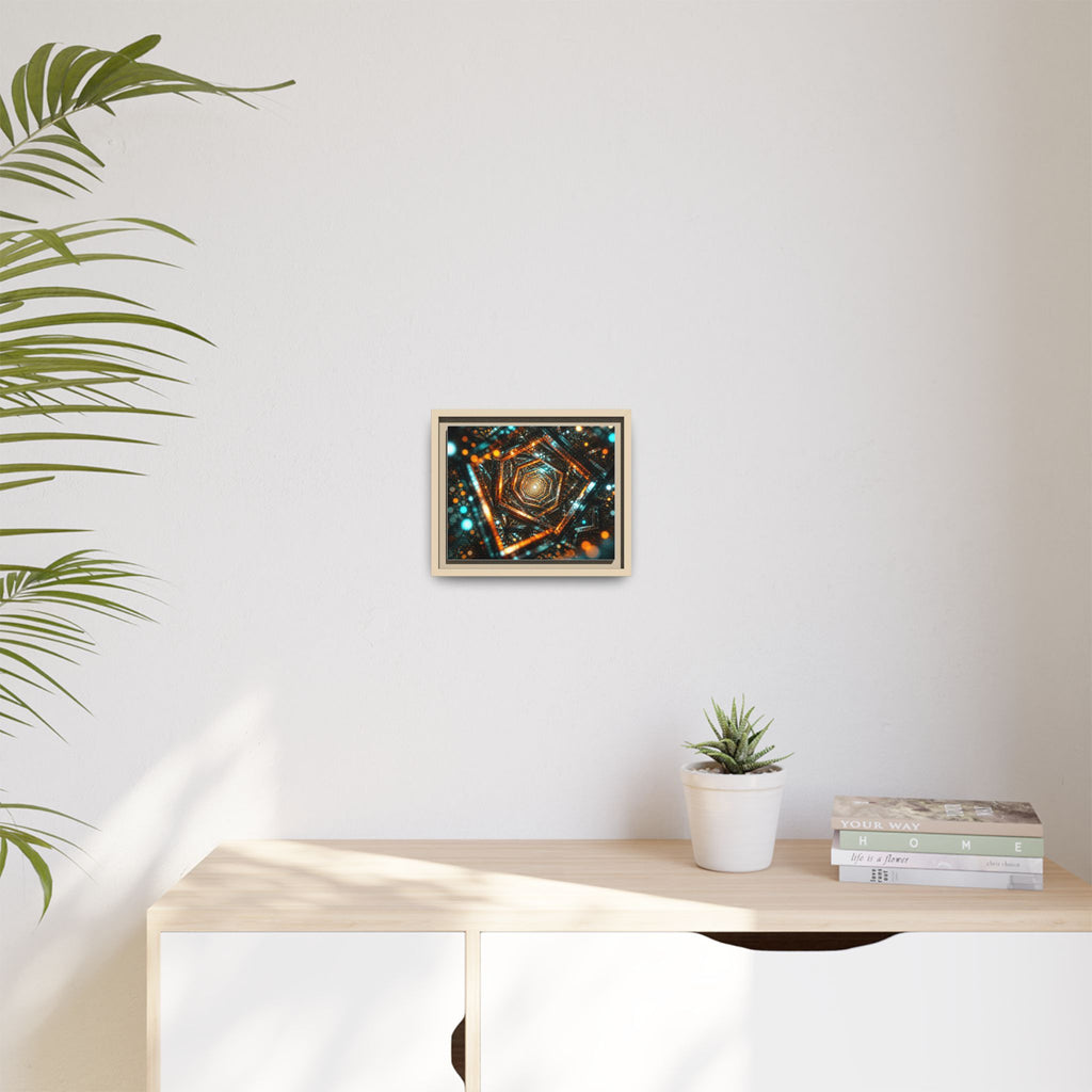 Framed Abstract Geometric Canvas — Multicolor Hexagonal Vortex Wall Art