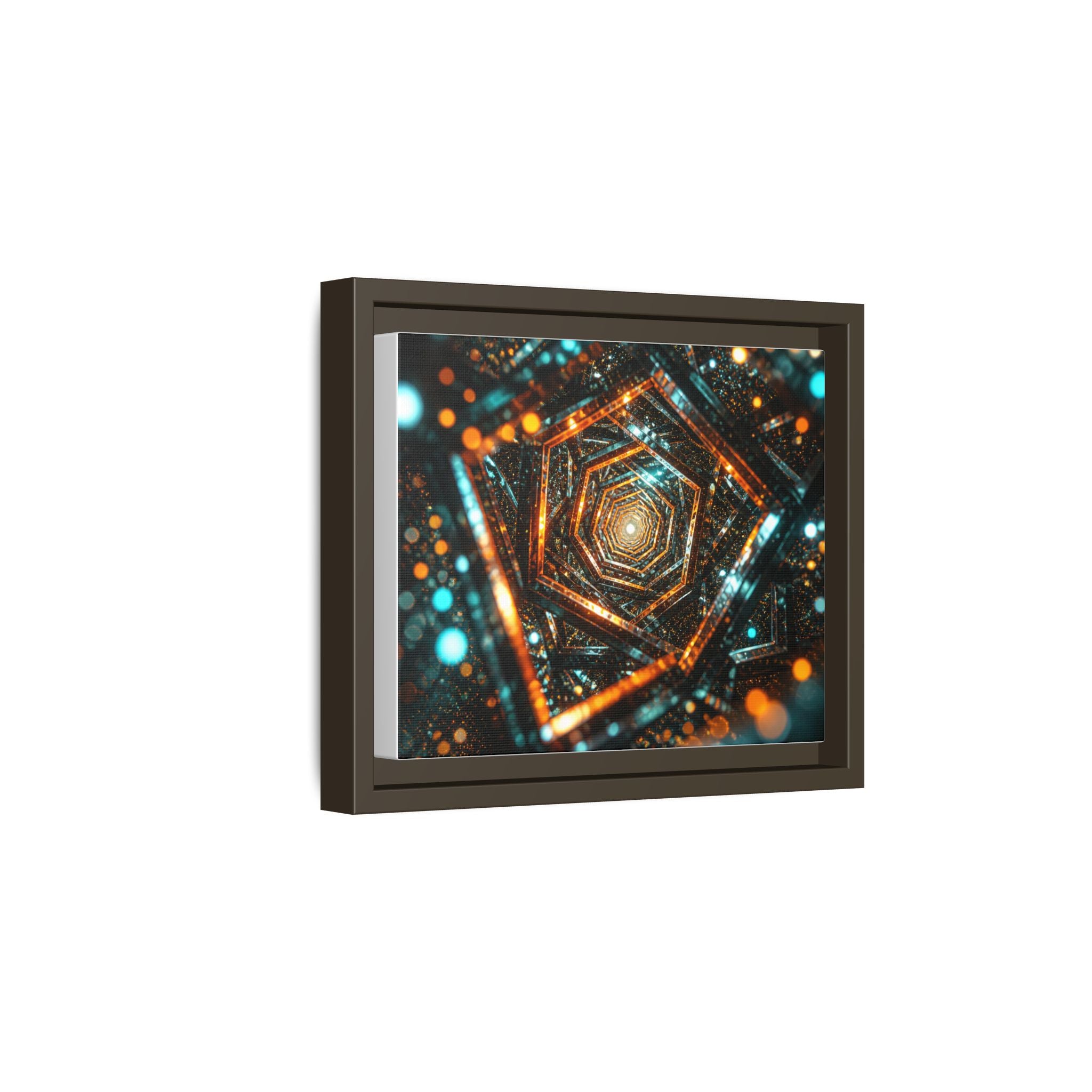 Framed Abstract Geometric Canvas — Multicolor Hexagonal Vortex Wall Art