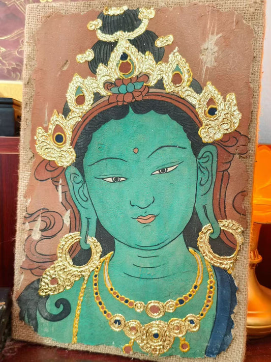 Ture Hand Painting Green Tara