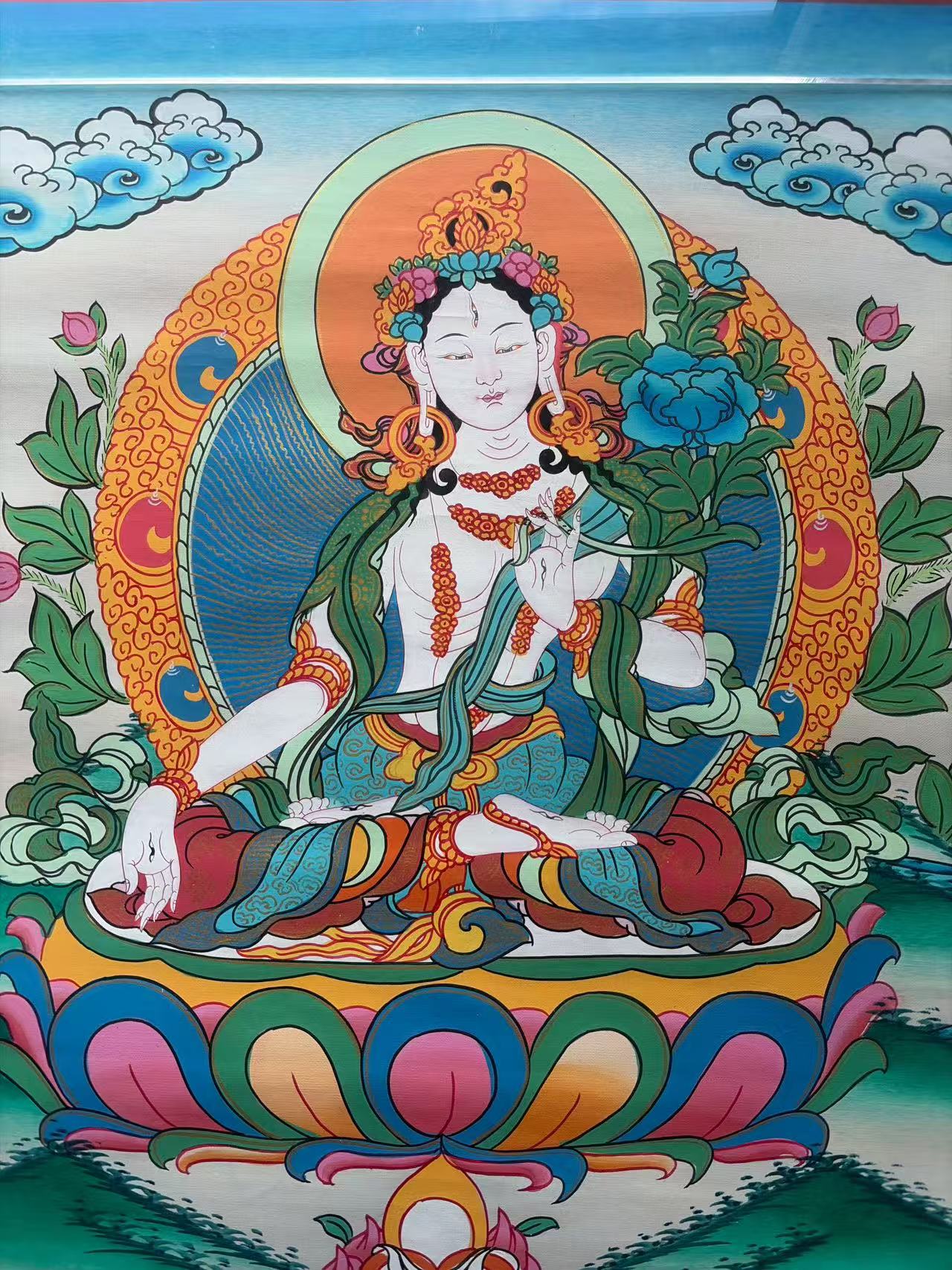 White Tara Hand-Painted Thangka