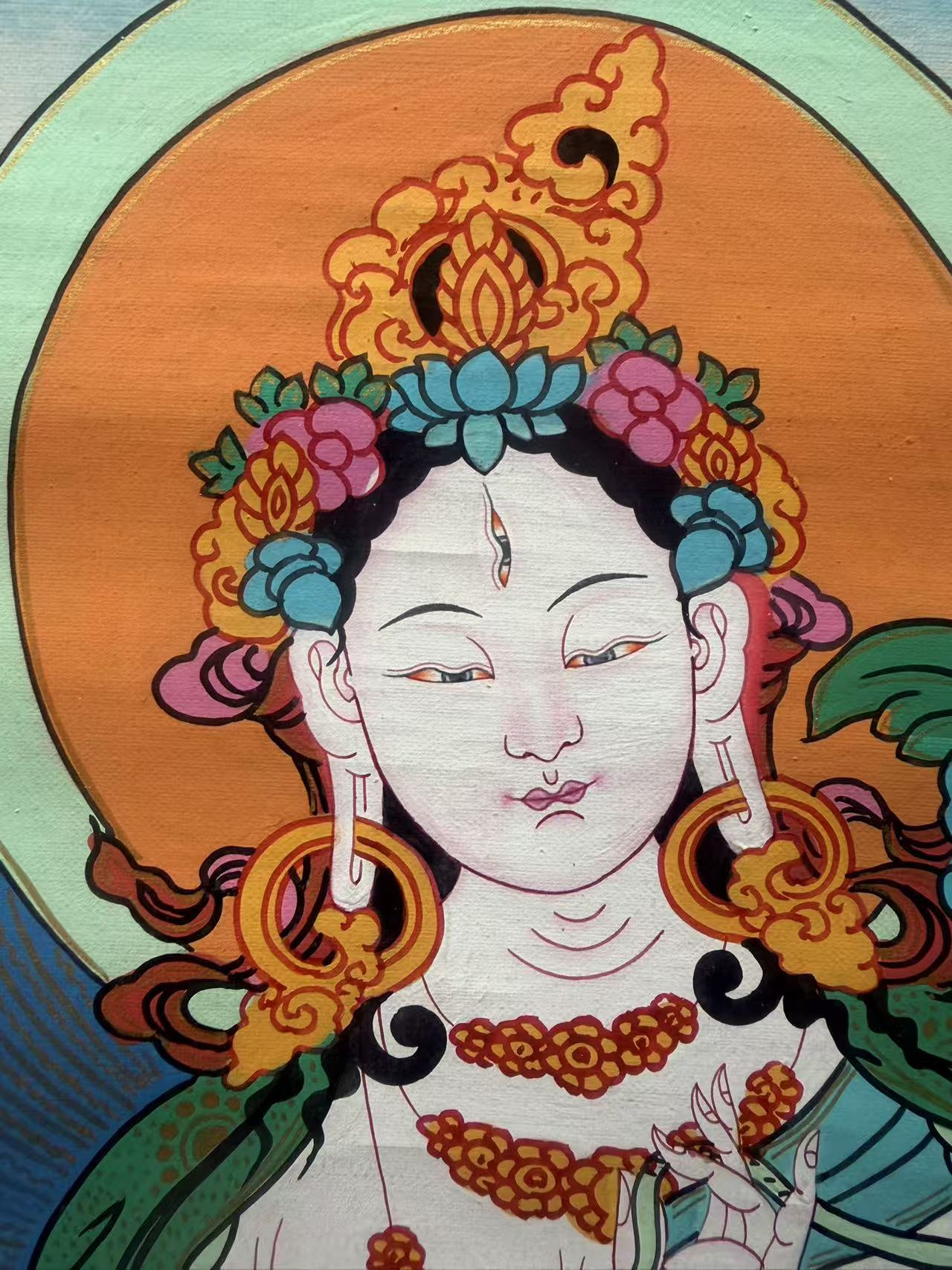 White Tara Hand-Painted Thangka