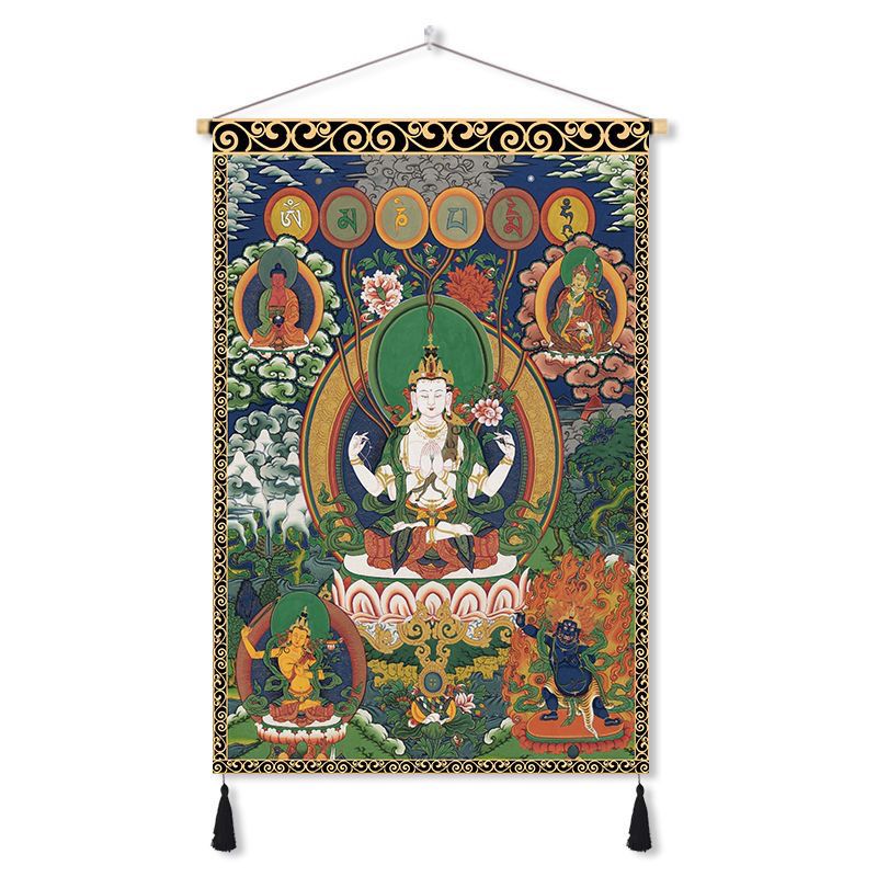 Tibetan thangka yellow god of wealth buddha statue fabric hanging painting decorative painting wall cloth entrance aisle hanging cloth background cloth customized