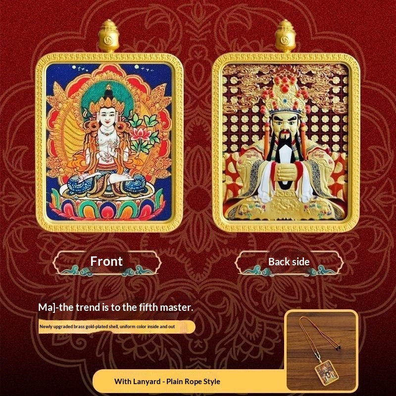 Five generals' zodiac guardian god double-sided three-dimensional relief hand-painted thangka pendant - attract wealth, suitable for both men and women's personal buddha