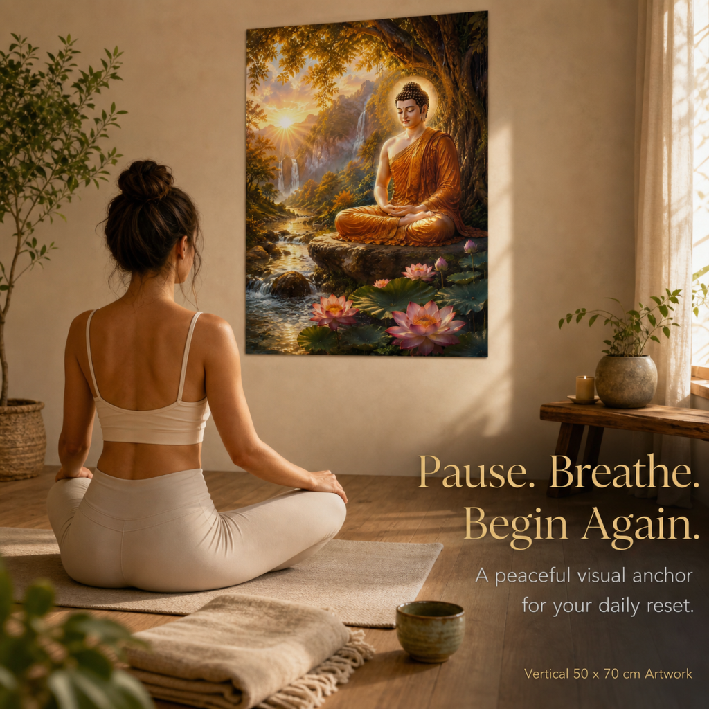 Buddha Meditation Art Print – Serene Nature Landscape Wall Art (50×70 cm)