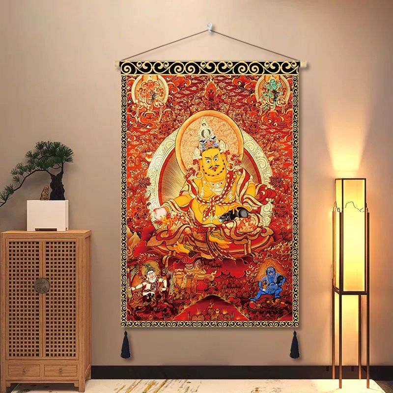 Tibetan thangka yellow god of wealth buddha statue fabric hanging painting decorative painting wall cloth entrance aisle hanging cloth background cloth customized