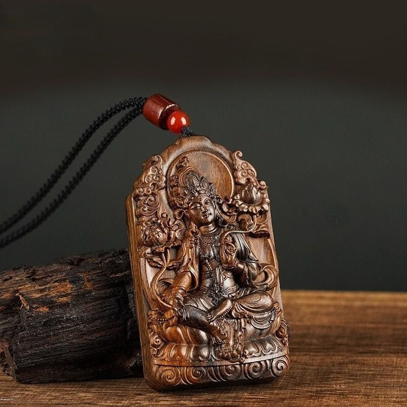 Green tara agarwood pendant pendant genuine authentic necklace keep safe gift