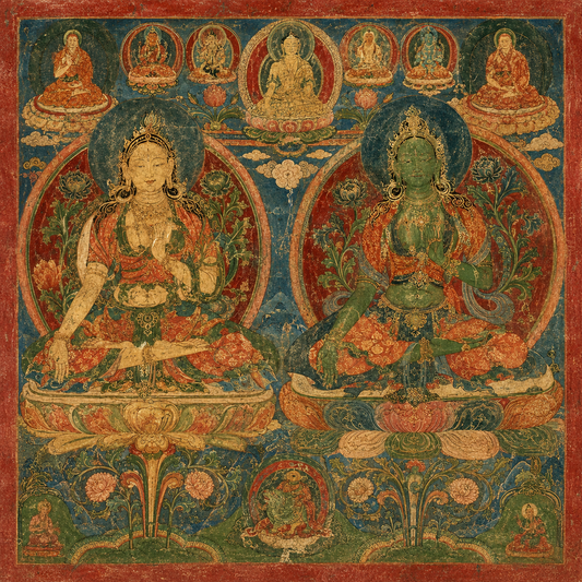 Green Tara White Tara Tibetan Buddhist Thangka Museum-Grade Giclée Print
