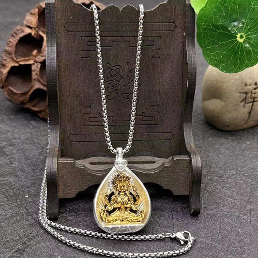 Bodhi Leaf Pendant, Tibetan-style Alloy with Silver Plating, Vintage Ethnic Unisex Necklace Pendant, Shakyamuni Buddha and Ksitigarbha Amulet Necklace Pendant