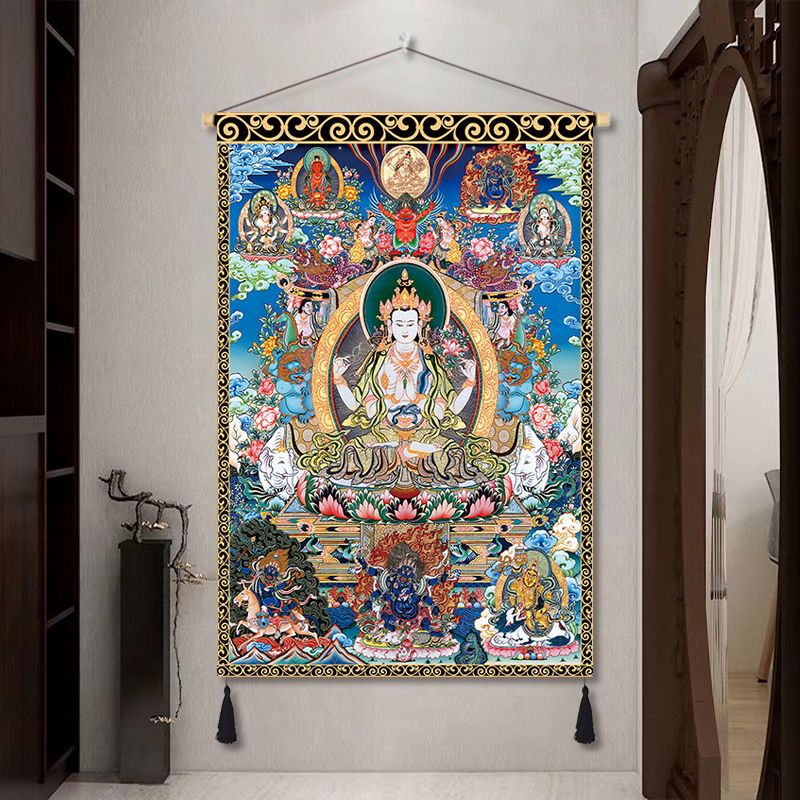 Tibetan thangka yellow god of wealth buddha statue fabric hanging painting decorative painting wall cloth entrance aisle hanging cloth background cloth customized