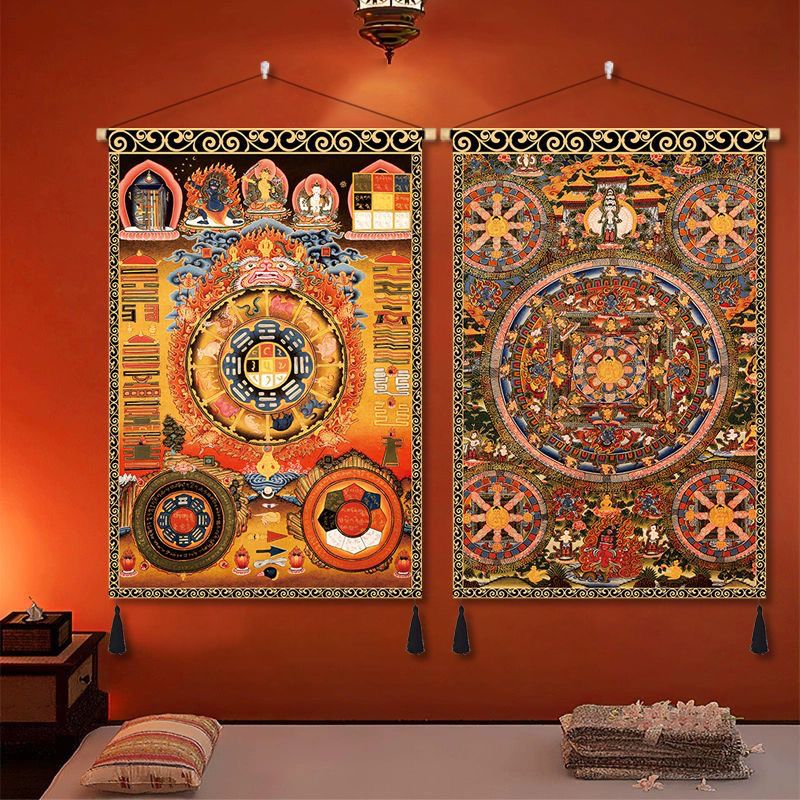 Tibetan thangka yellow god of wealth buddha statue fabric hanging painting decorative painting wall cloth entrance aisle hanging cloth background cloth customized