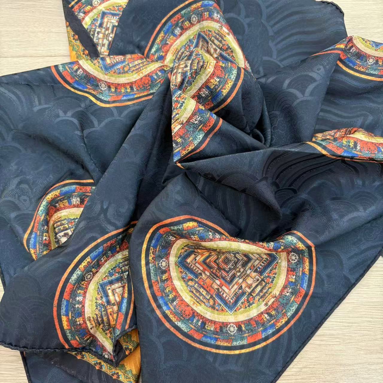Yellow mandala thangka xiangyun gauze dragon scale pattern 70*70 small square scarf silk scarf shawl national style eleganteasiest for match