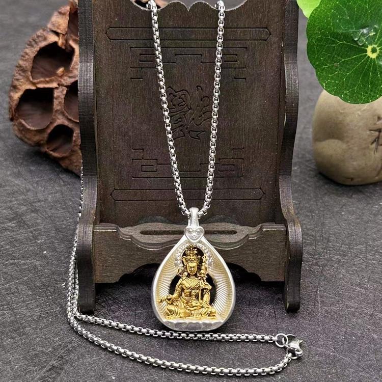 Bodhi Leaf Pendant, Tibetan-style Alloy with Silver Plating, Vintage Ethnic Unisex Necklace Pendant, Shakyamuni Buddha and Ksitigarbha Amulet Necklace Pendant