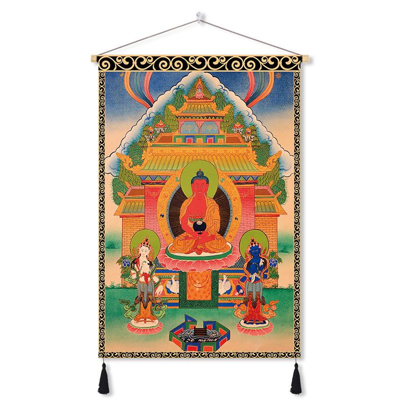 Tibetan thangka yellow god of wealth buddha statue fabric hanging painting decorative painting wall cloth entrance aisle hanging cloth background cloth customized