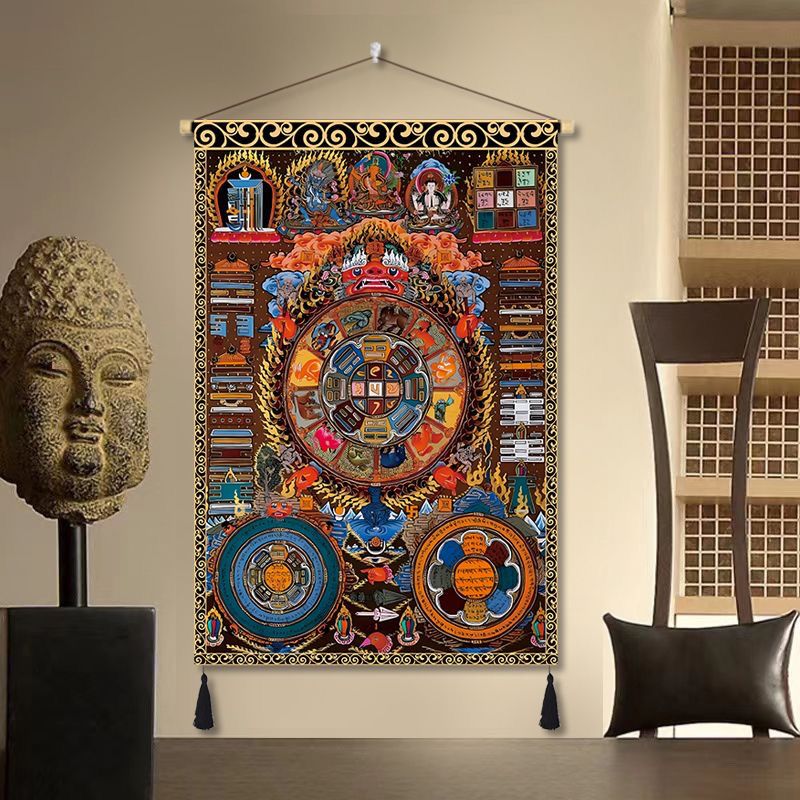 Tibetan thangka yellow god of wealth buddha statue fabric hanging painting decorative painting wall cloth entrance aisle hanging cloth background cloth customized