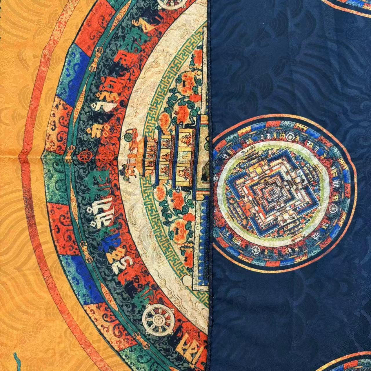 Yellow mandala thangka xiangyun gauze dragon scale pattern 70*70 small square scarf silk scarf shawl national style eleganteasiest for match