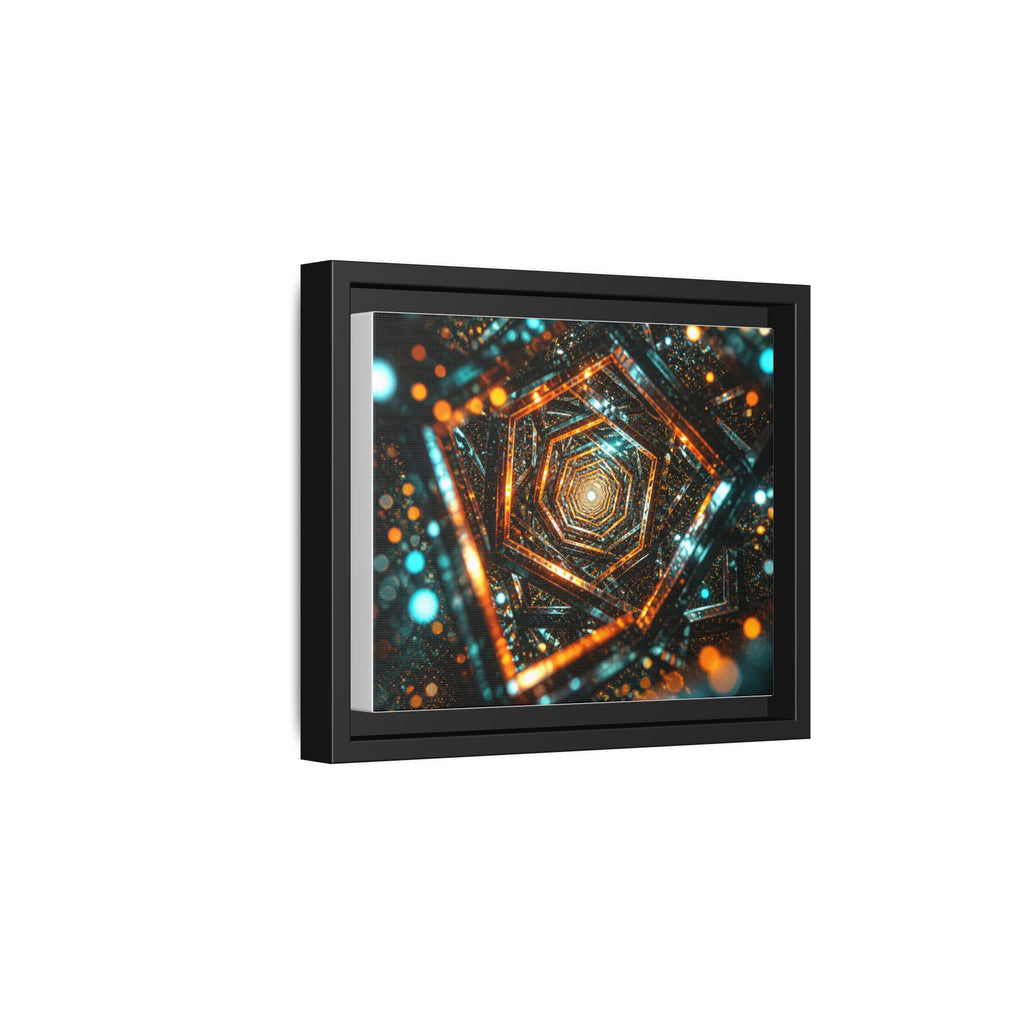 Framed Abstract Geometric Canvas — Multicolor Hexagonal Vortex Wall Art