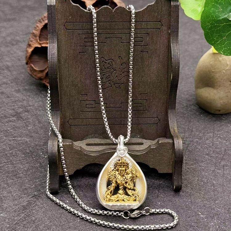 Bodhi Leaf Pendant, Tibetan-style Alloy with Silver Plating, Vintage Ethnic Unisex Necklace Pendant, Shakyamuni Buddha and Ksitigarbha Amulet Necklace Pendant