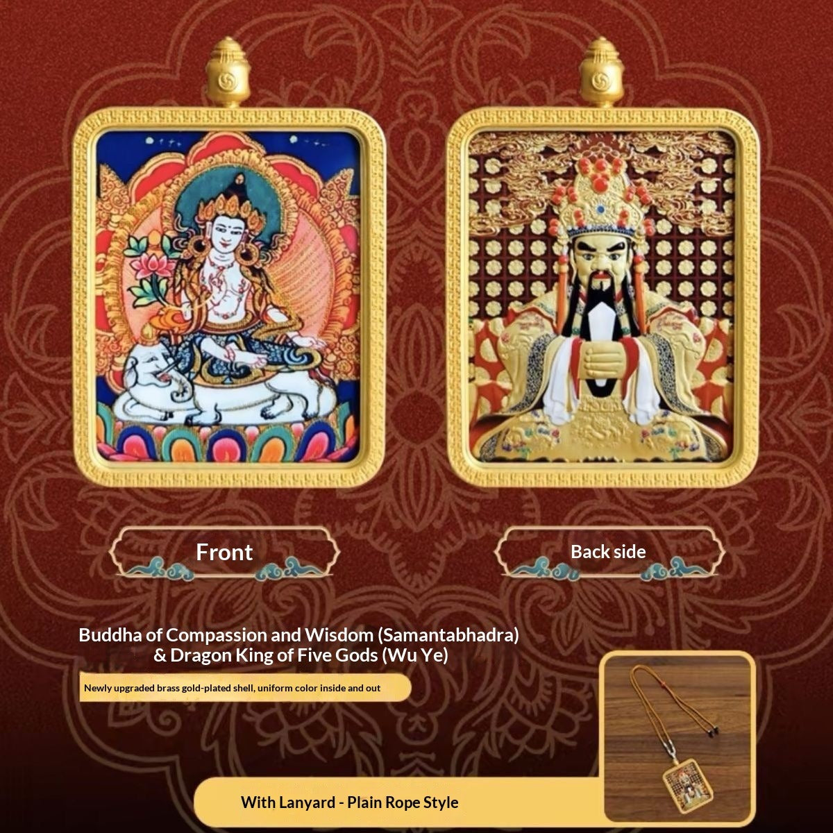 Five generals' zodiac guardian god double-sided three-dimensional relief hand-painted thangka pendant - attract wealth, suitable for both men and women's personal buddha