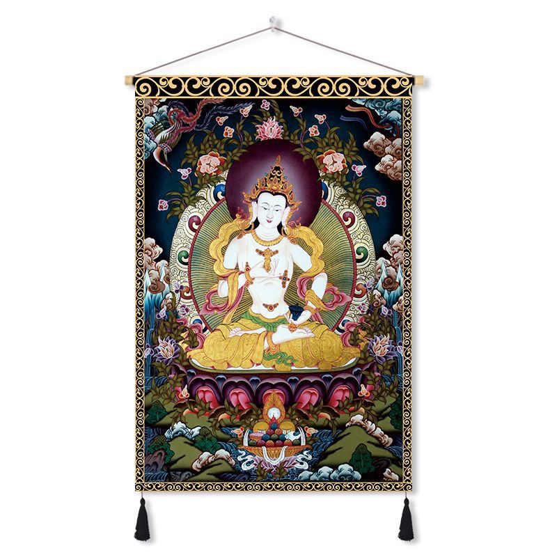 Tibetan thangka yellow god of wealth buddha statue fabric hanging painting decorative painting wall cloth entrance aisle hanging cloth background cloth customized