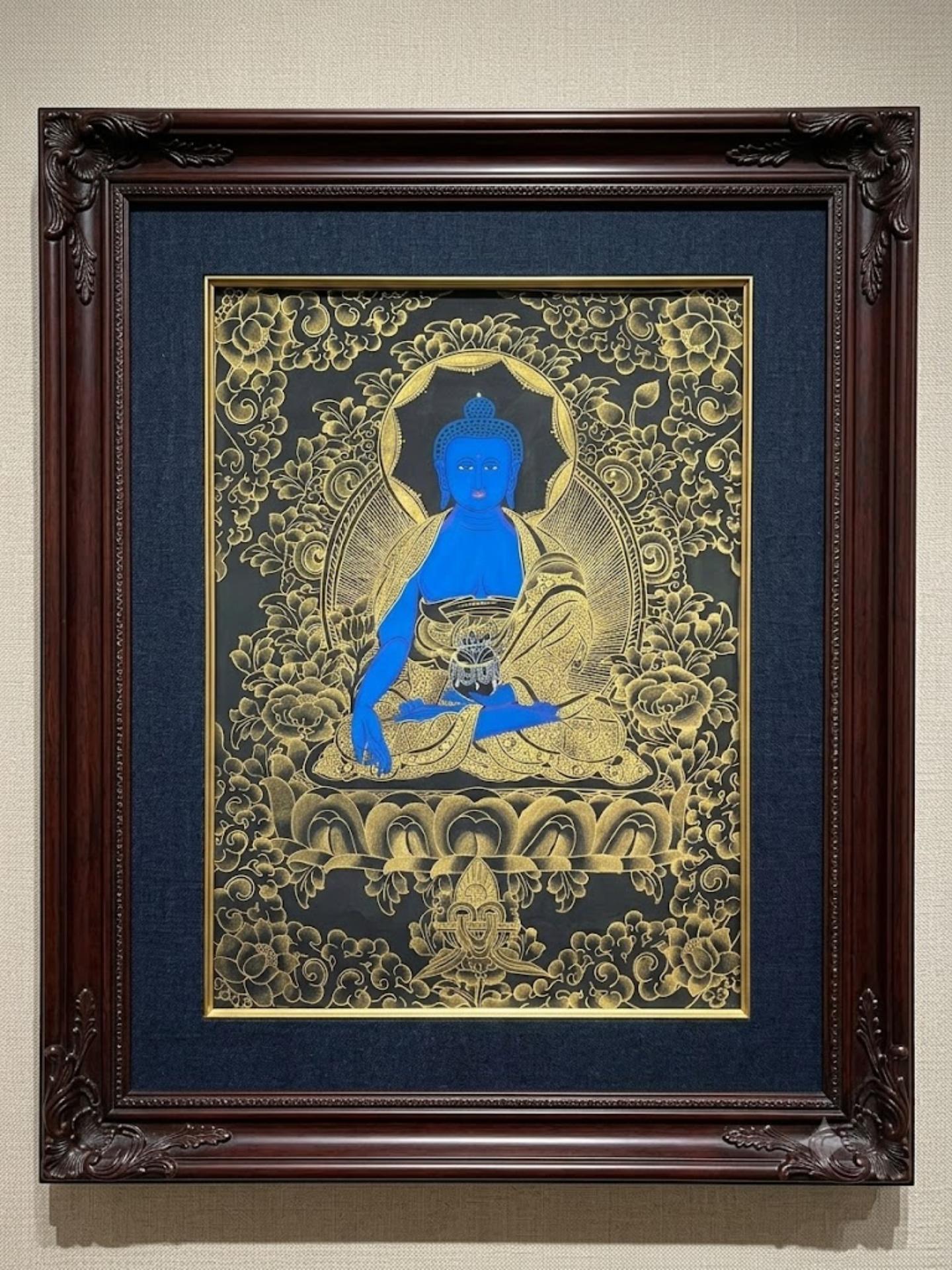 Nepalese master's pure handmade medicine buddha thangka, hand-painted with mineral raw materials, dignified and kind face