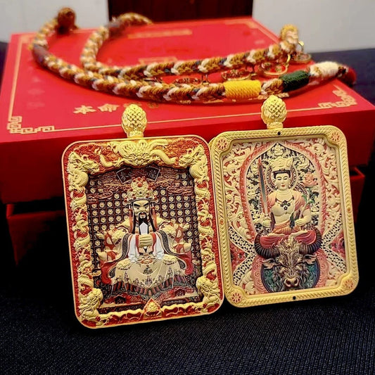 Wutai mountain thangka wuye twelve zodiac gilt double-sided stereo relief thangka pendant eight great guardian chain