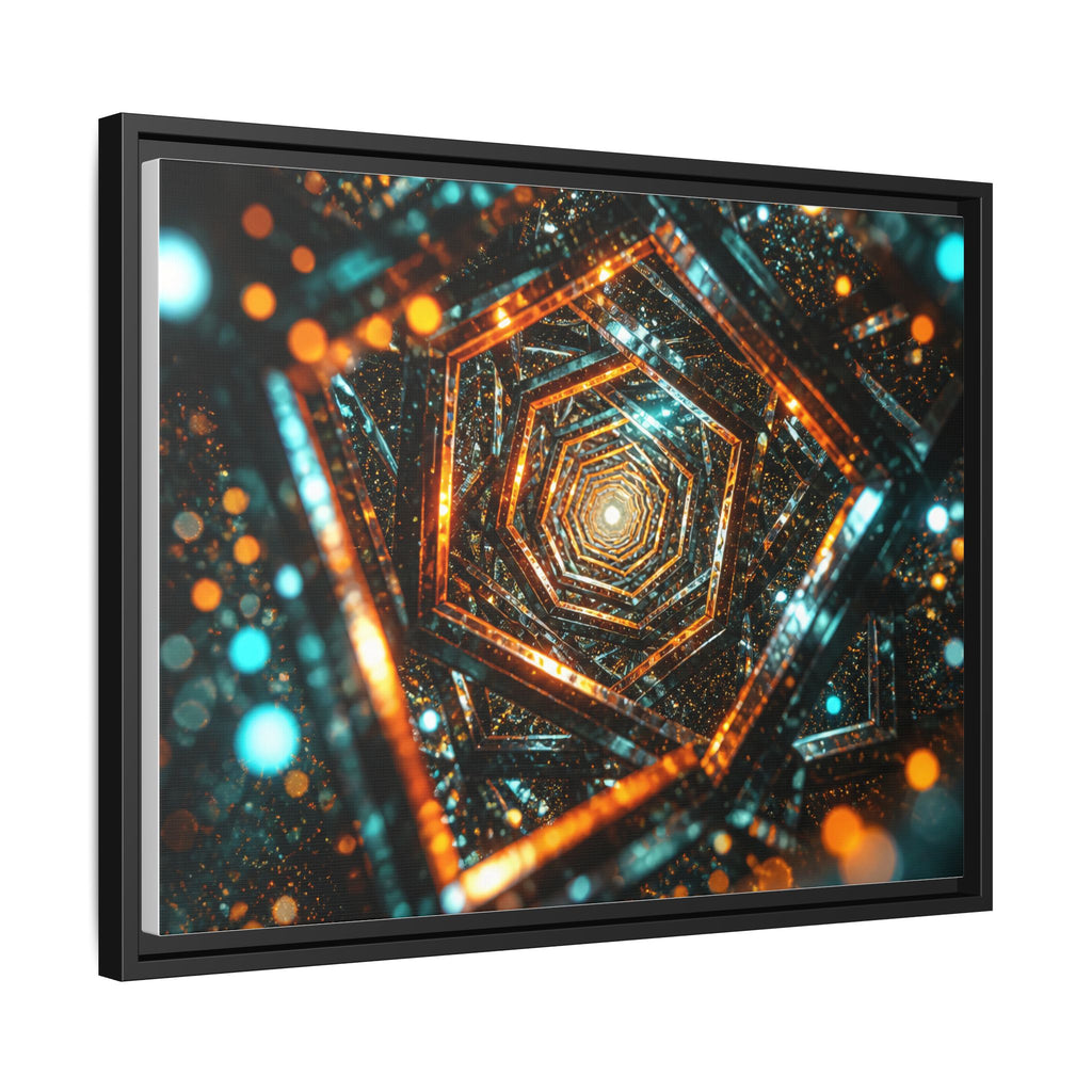 Framed Abstract Geometric Canvas — Multicolor Hexagonal Vortex Wall Art