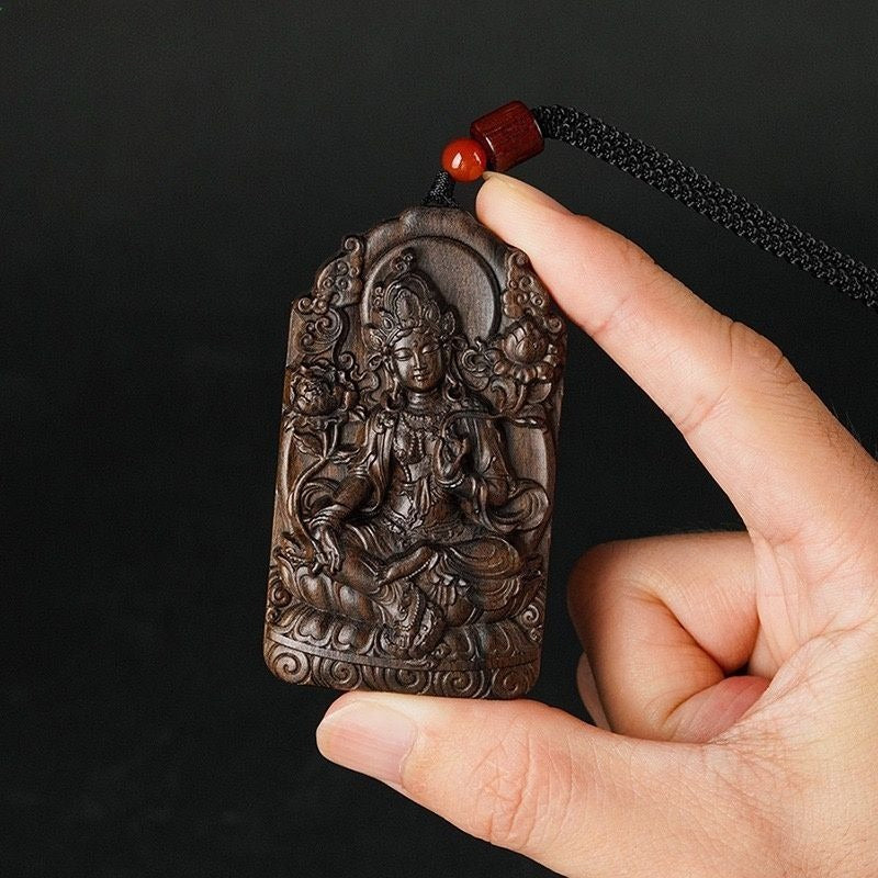 Green tara agarwood pendant pendant genuine authentic necklace keep safe gift