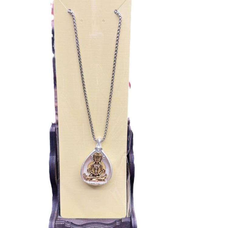 Bodhi Leaf Pendant, Tibetan-style Alloy with Silver Plating, Vintage Ethnic Unisex Necklace Pendant, Shakyamuni Buddha and Ksitigarbha Amulet Necklace Pendant
