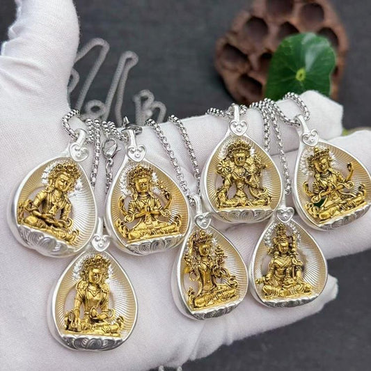 Bodhi Leaf Pendant, Tibetan-style Alloy with Silver Plating, Vintage Ethnic Unisex Necklace Pendant, Shakyamuni Buddha and Ksitigarbha Amulet Necklace Pendant