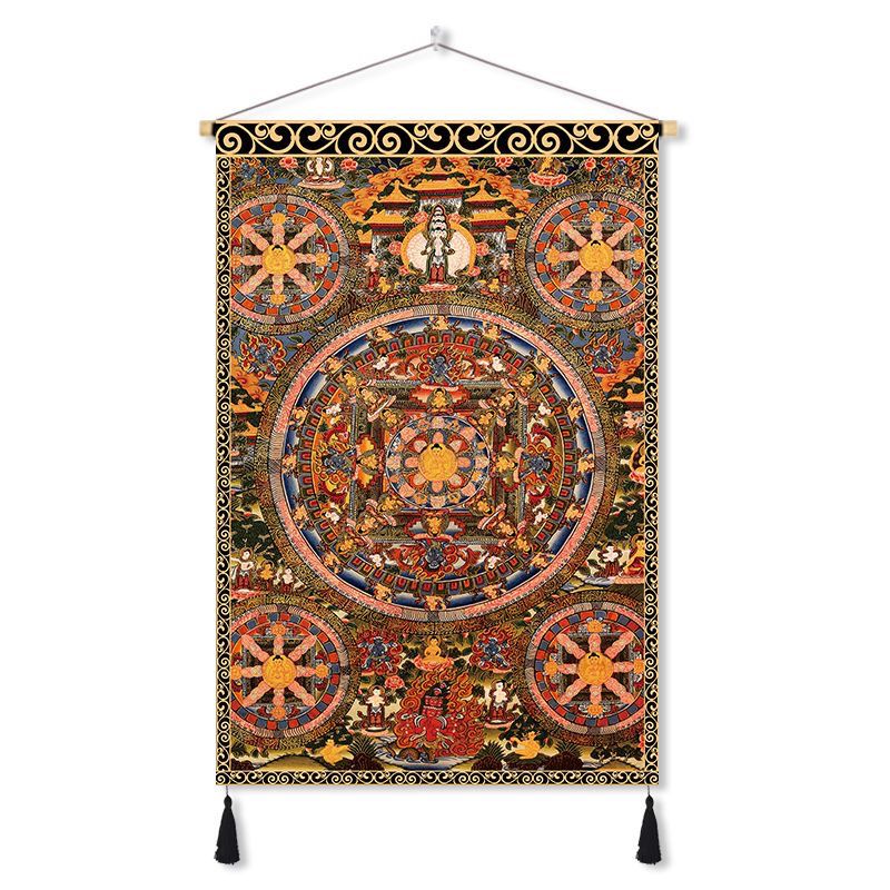 Tibetan thangka yellow god of wealth buddha statue fabric hanging painting decorative painting wall cloth entrance aisle hanging cloth background cloth customized