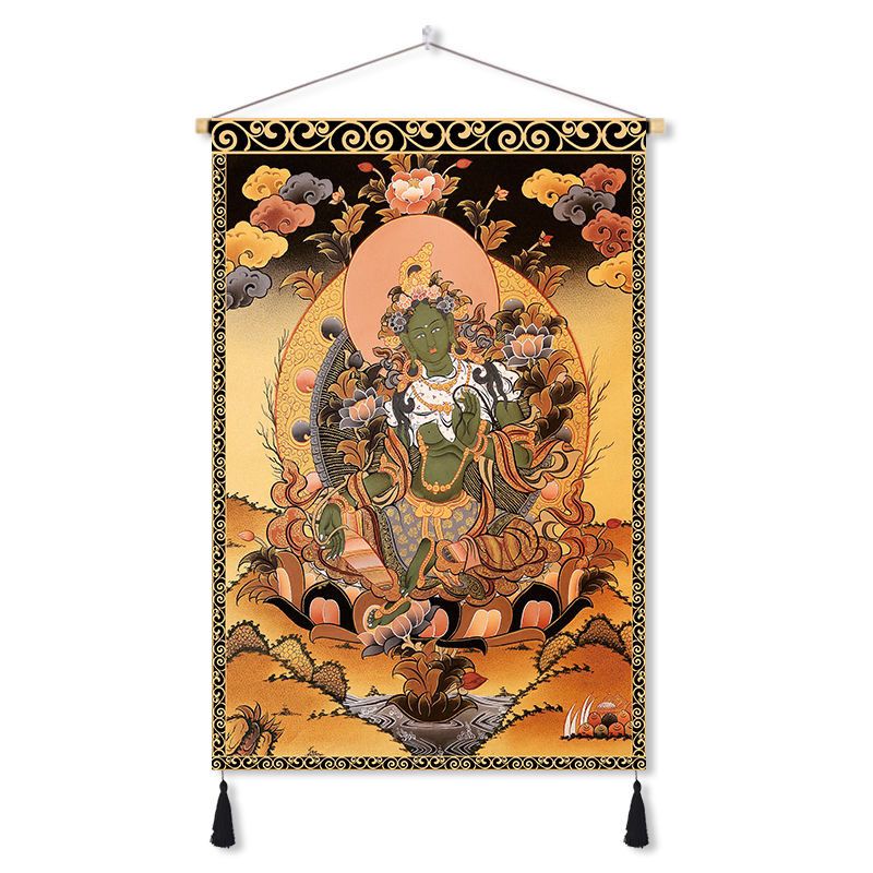 Tibetan thangka yellow god of wealth buddha statue fabric hanging painting decorative painting wall cloth entrance aisle hanging cloth background cloth customized