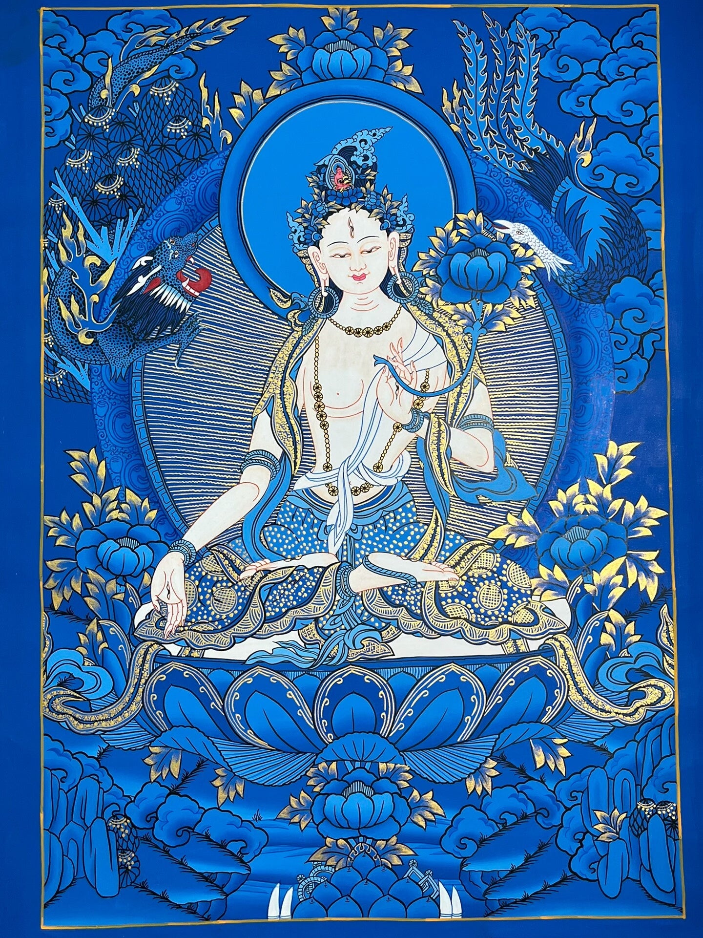 Nepalese master's pure handmade white tara thangka, mineral raw materials are hand-painted, the face is dignified and kind