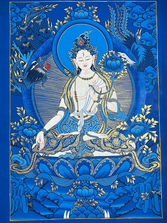 Nepalese master's pure handmade white tara thangka, mineral raw materials are hand-painted, the face is dignified and kind