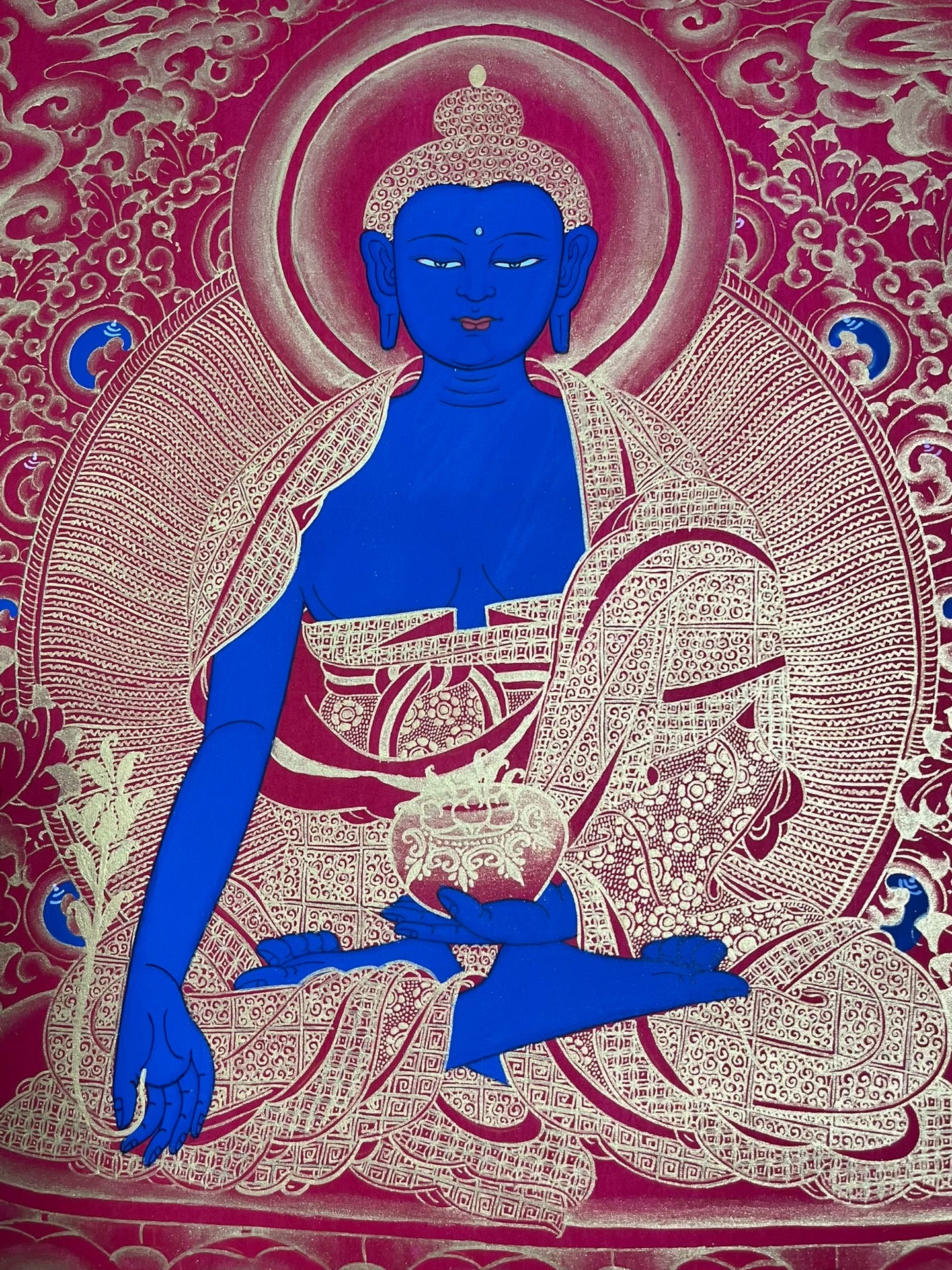 Nepalese master's pure handmade medicine buddha thangka, hand-painted with mineral raw materials, dignified and kind face