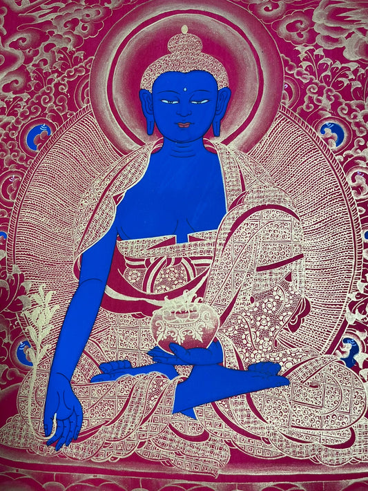 Nepalese master's pure handmade medicine buddha thangka, hand-painted with mineral raw materials, dignified and kind face