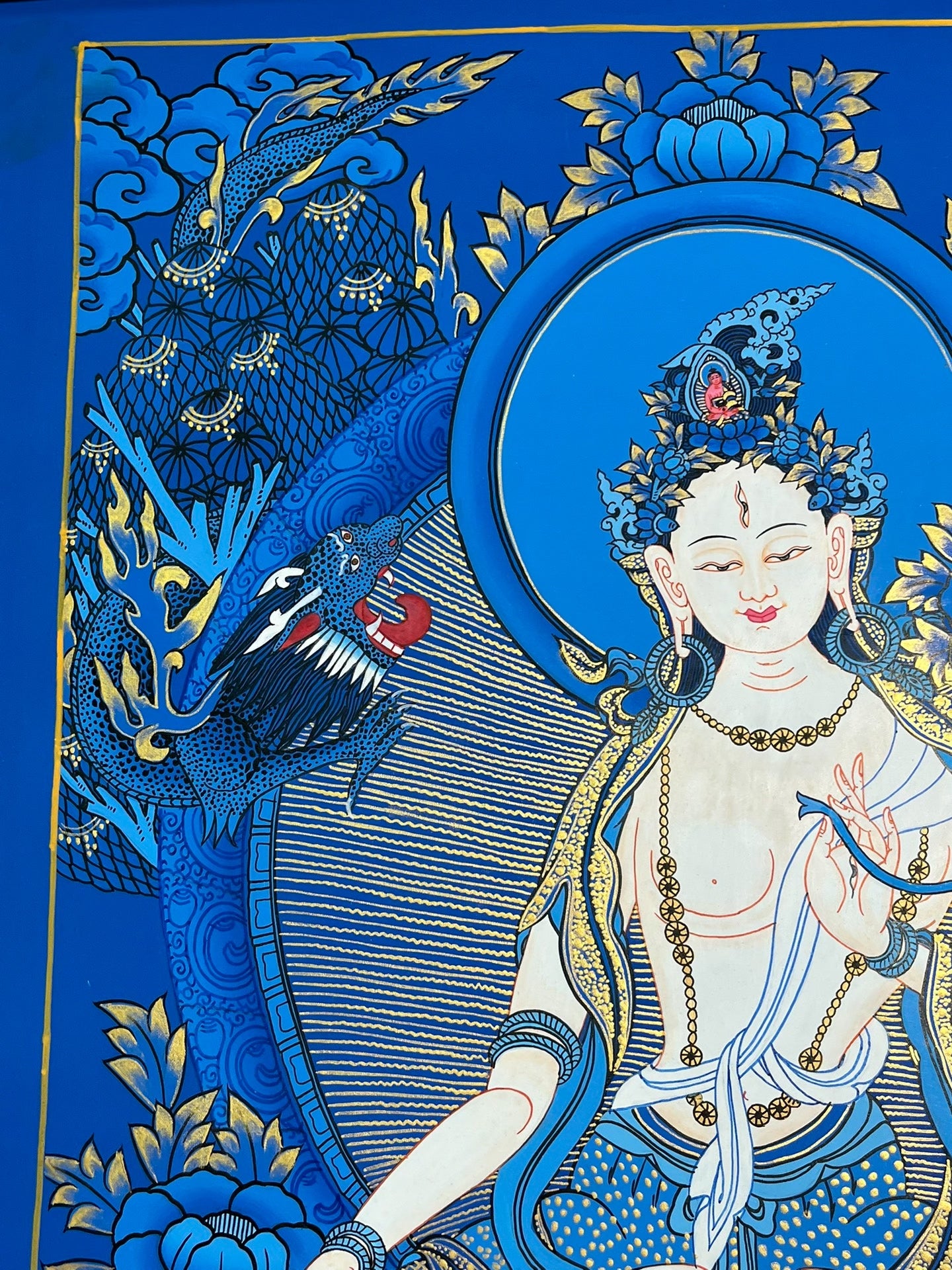 Nepalese master's pure handmade white tara thangka, mineral raw materials are hand-painted, the face is dignified and kind
