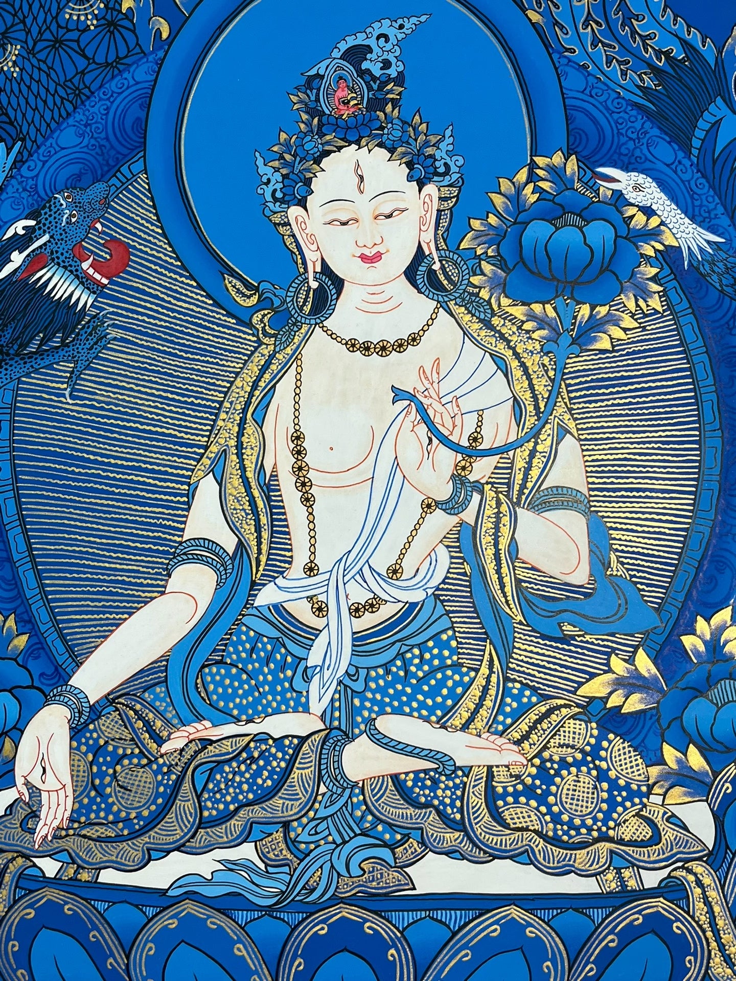 Nepalese master's pure handmade white tara thangka, mineral raw materials are hand-painted, the face is dignified and kind