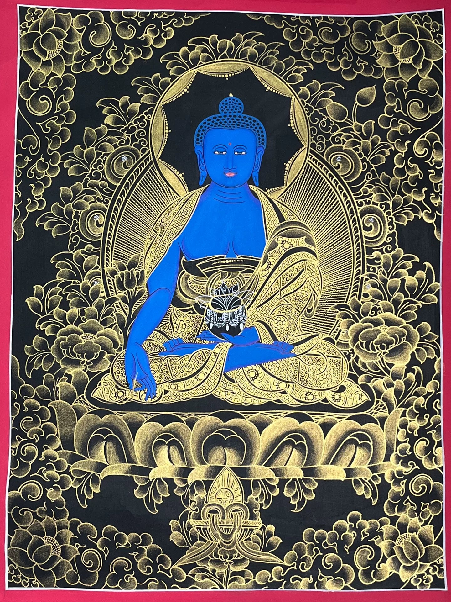 Nepalese master's pure handmade medicine buddha thangka, hand-painted with mineral raw materials, dignified and kind face