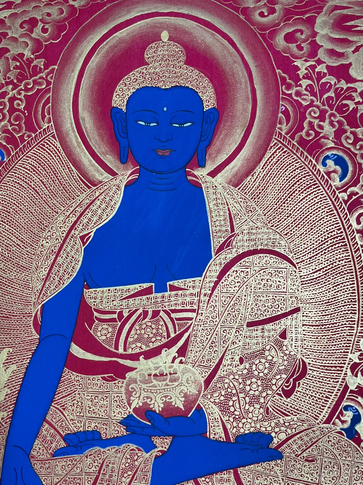 Nepalese master's pure handmade medicine buddha thangka, hand-painted with mineral raw materials, dignified and kind face