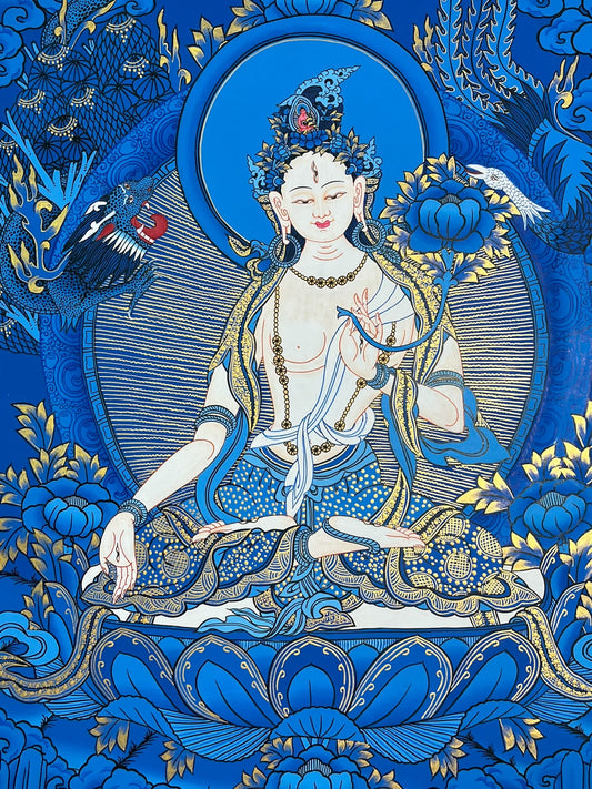 Nepalese master's pure handmade white tara thangka, mineral raw materials are hand-painted, the face is dignified and kind