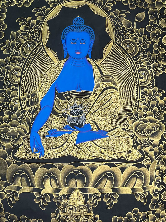 Nepalese master's pure handmade medicine buddha thangka, hand-painted with mineral raw materials, dignified and kind face