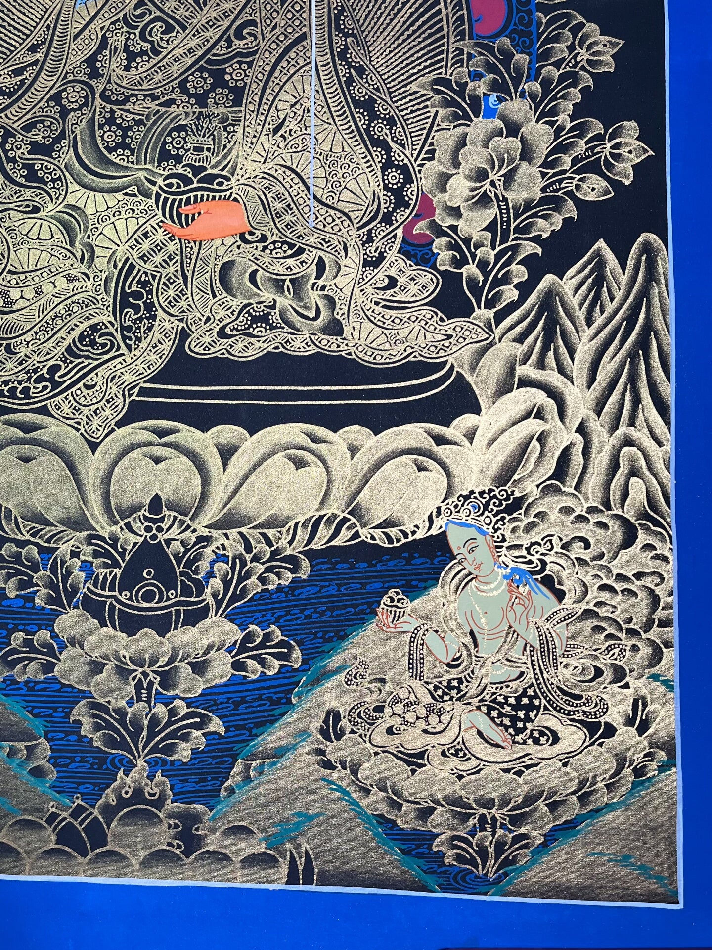 Purely hand-painted lotus peanut master thangka, hand-painted with mineral raw materials
